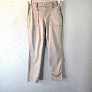 WHBM Utility Pants Womens Size 8 Tan Slim Ankle Cargo Pocket Caual Stretch Jeans